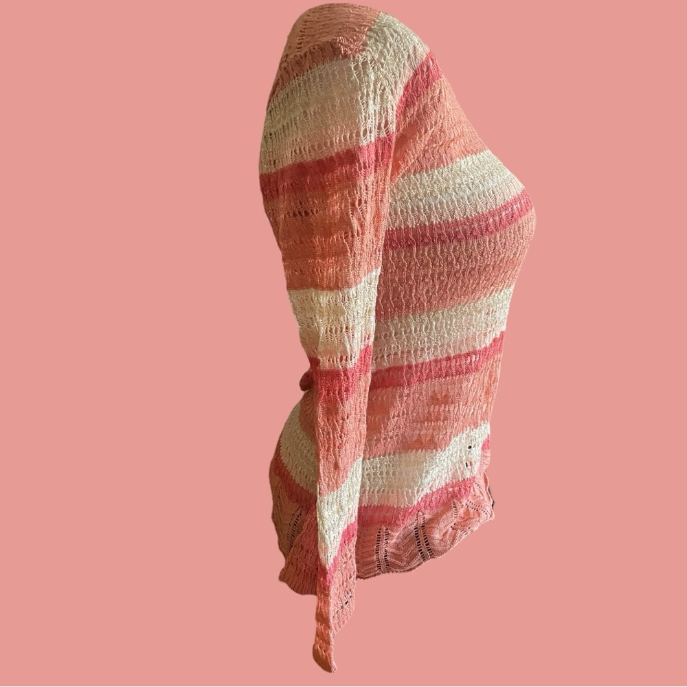 Coral & Cream Crochet Stripe Sweater By Absolutely Women’s Sz M So Pretty!